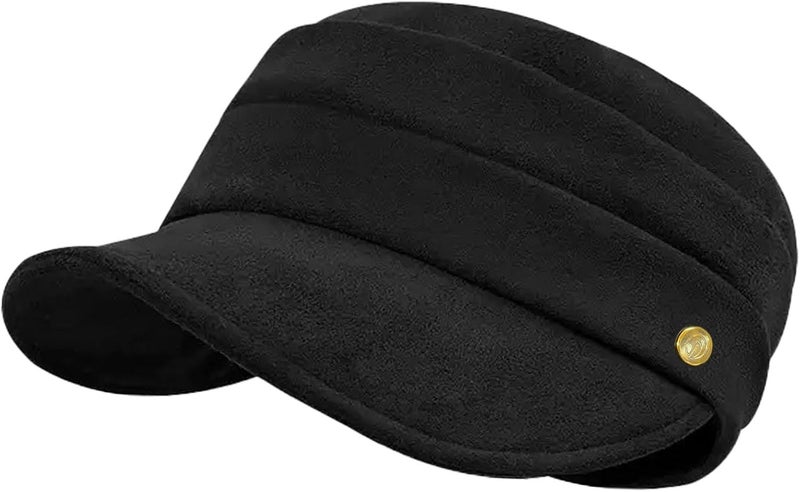 huablo Women's Suede Flat Top Newsboy Cap - Soft Brim & Hook - and - Loop Adjustment - Fall Winter Cabbie Paperboy Hats - Image 1